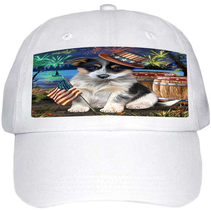 4th of July Independence Day Fireworks Blue Heeler Dog at the Lake Ball Hat Cap HAT57054