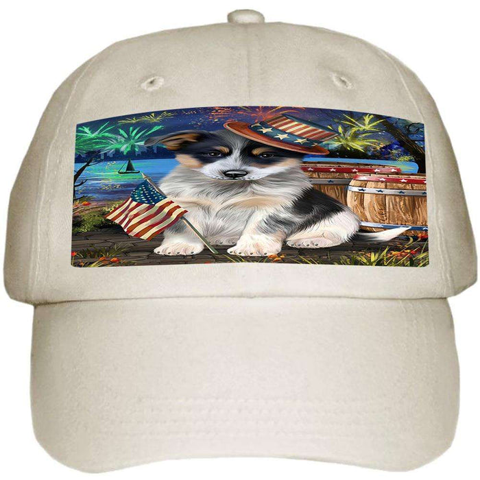 4th of July Independence Day Fireworks Blue Heeler Dog at the Lake Ball Hat Cap HAT57054