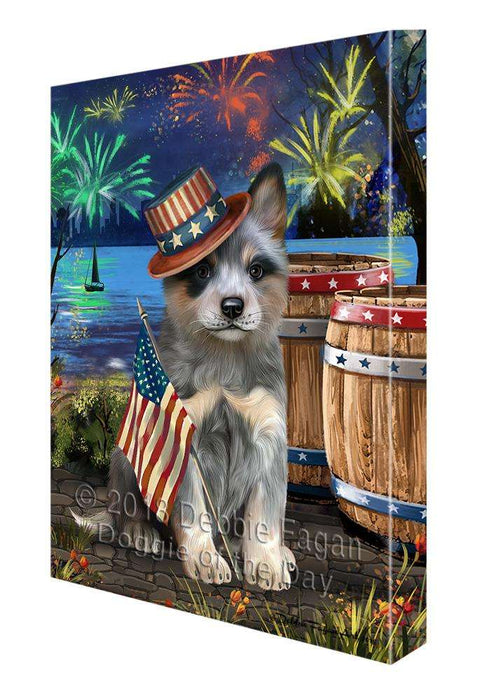 4th of July Independence Day Fireworks Blue Heeler Dog at the Lake Canvas Print Wall Art Décor CVS76526