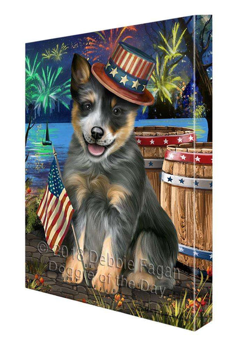 4th of July Independence Day Fireworks Blue Heeler Dog at the Lake Canvas Print Wall Art Décor CVS76544