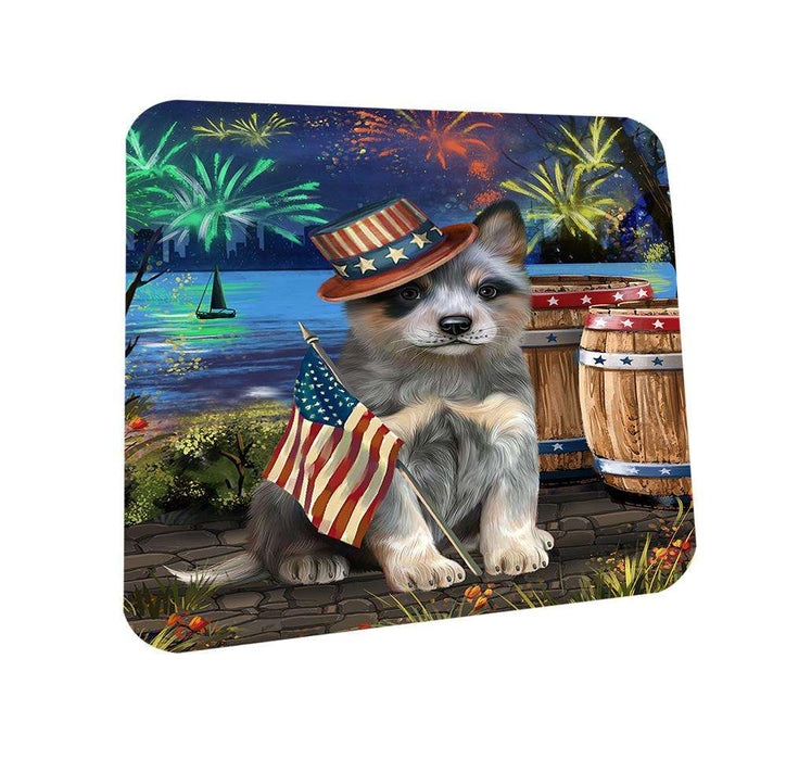 4th of July Independence Day Fireworks Blue Heeler Dog at the Lake Coasters Set of 4 CST51063