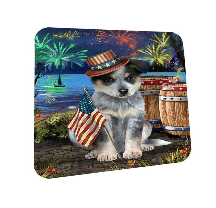 4th of July Independence Day Fireworks Blue Heeler Dog at the Lake Coasters Set of 4 CST51064