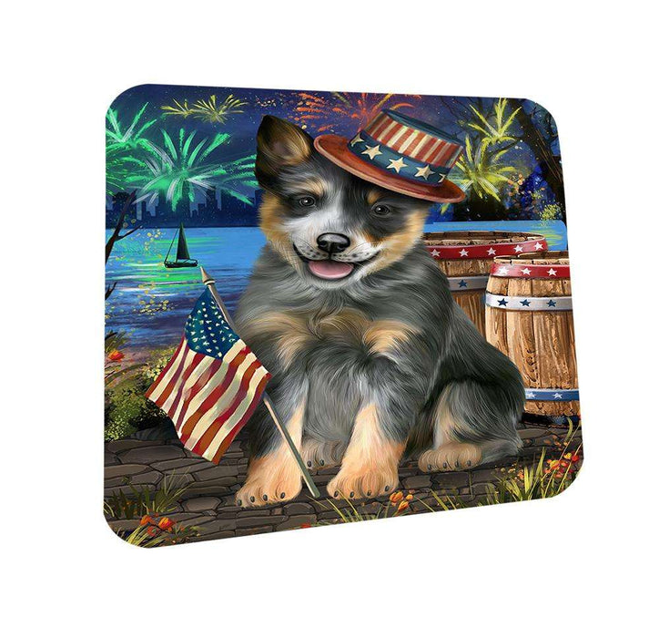 4th of July Independence Day Fireworks Blue Heeler Dog at the Lake Coasters Set of 4 CST51065