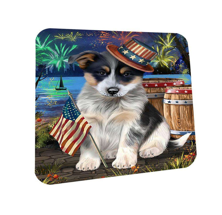 4th of July Independence Day Fireworks Blue Heeler Dog at the Lake Coasters Set of 4 CST51066