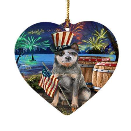 4th of July Independence Day Fireworks Blue Heeler Dog at the Lake Heart Christmas Ornament HPOR51103