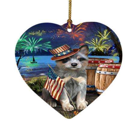 4th of July Independence Day Fireworks Blue Heeler Dog at the Lake Heart Christmas Ornament HPOR51104