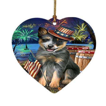 4th of July Independence Day Fireworks Blue Heeler Dog at the Lake Heart Christmas Ornament HPOR51106