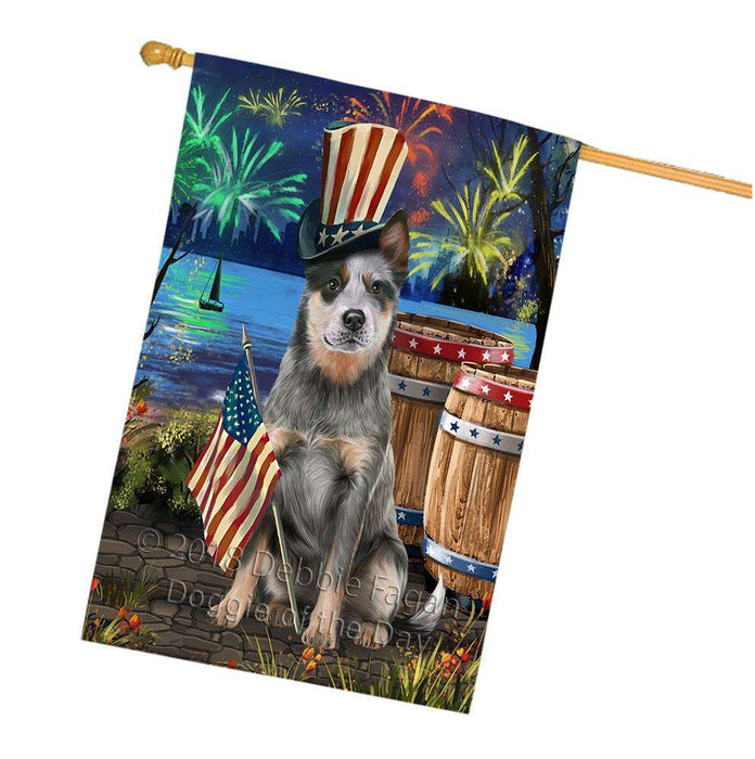 4th of July Independence Day Fireworks Blue Heeler Dog at the Lake House Flag FLG51161
