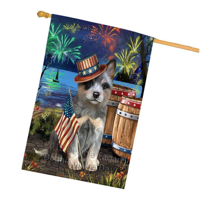 4th of July Independence Day Fireworks Blue Heeler Dog at the Lake House Flag FLG51162