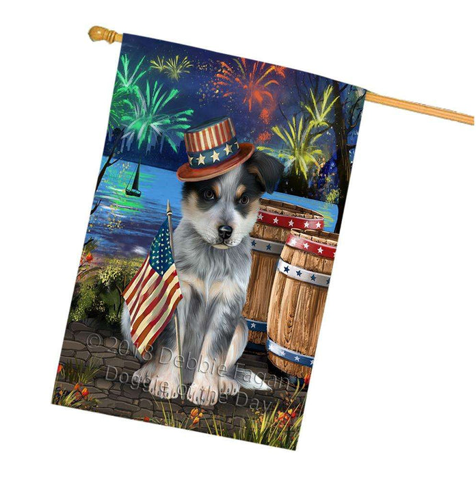 4th of July Independence Day Fireworks Blue Heeler Dog at the Lake House Flag FLG51163