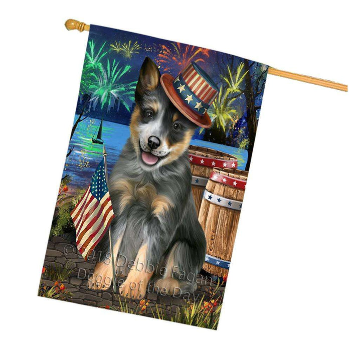 4th of July Independence Day Fireworks Blue Heeler Dog at the Lake House Flag FLG51164