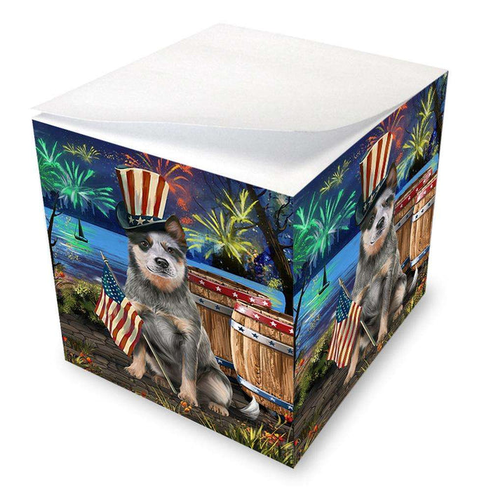 4th of July Independence Day Fireworks Blue Heeler Dog at the Lake Note Cube NOC51103