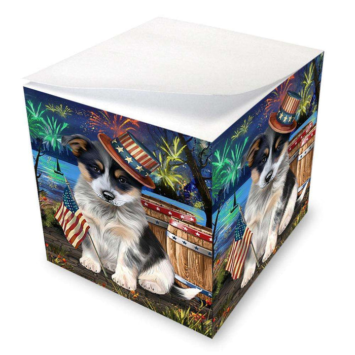 4th of July Independence Day Fireworks Blue Heeler Dog at the Lake Note Cube NOC51107