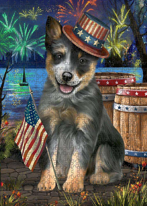 4th of July Independence Day Fireworks Blue Heeler Dog at the Lake Puzzle with Photo Tin PUZL57180