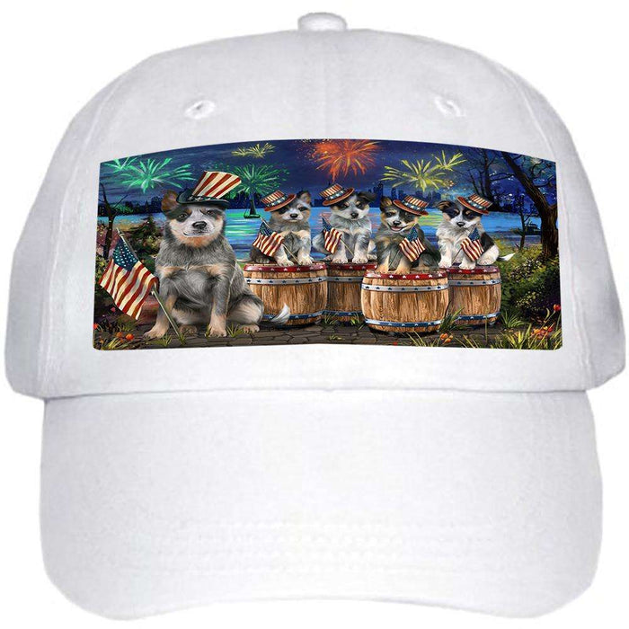 4th of July Independence Day Fireworks Blue Heelers at the Lake Ball Hat Cap HAT56784