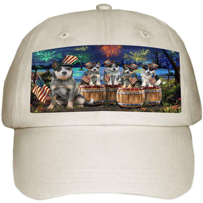 4th of July Independence Day Fireworks Blue Heelers at the Lake Ball Hat Cap HAT56784