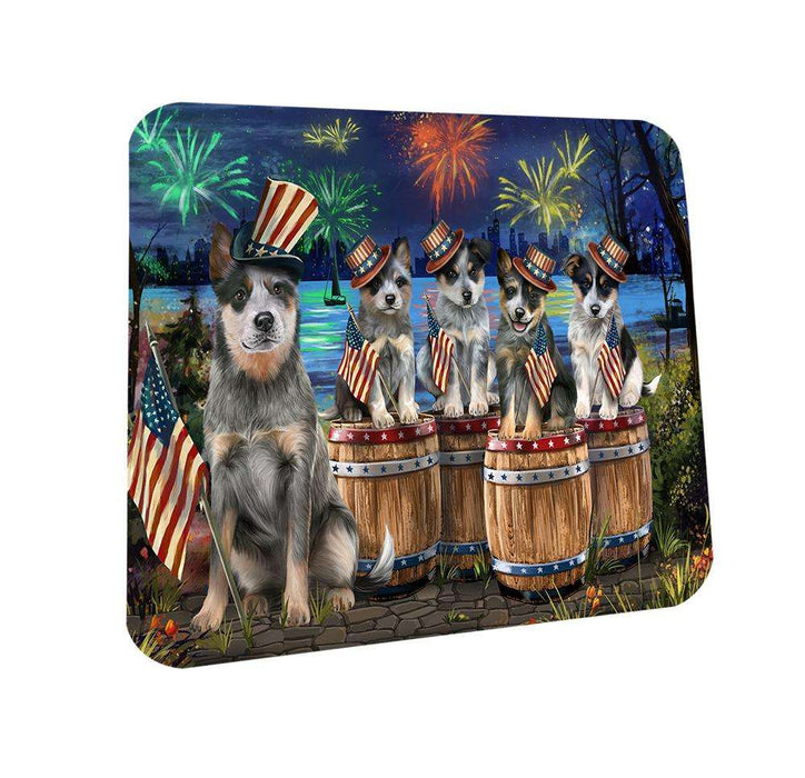 4th of July Independence Day Fireworks Blue Heelers at the Lake Coasters Set of 4 CST50976