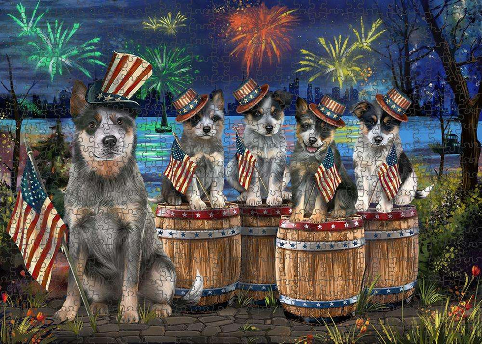 4th of July Independence Day Fireworks Blue Heelers at the Lake Puzzle with Photo Tin PUZL56913