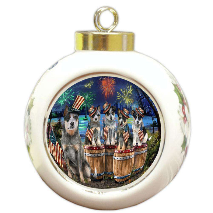 4th of July Independence Day Fireworks Blue Heelers at the Lake Round Ball Christmas Ornament RBPOR51017