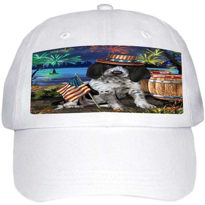 4th of July Independence Day Fireworks Bluetick Coonhound Dog at the Lake Ball Hat Cap HAT57060
