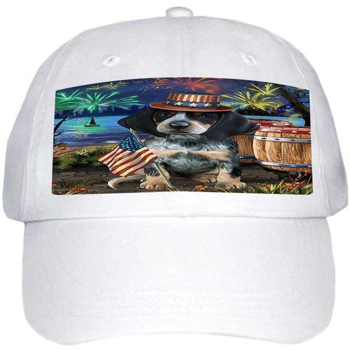 4th of July Independence Day Fireworks Bluetick Coonhound Dog at the Lake Ball Hat Cap HAT57063