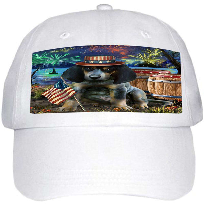 4th of July Independence Day Fireworks Bluetick Coonhound Dog at the Lake Ball Hat Cap HAT57066