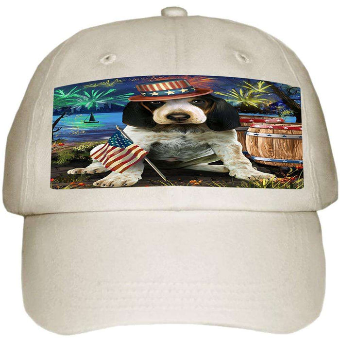 4th of July Independence Day Fireworks Bluetick Coonhound Dog at the Lake Ball Hat Cap HAT57069