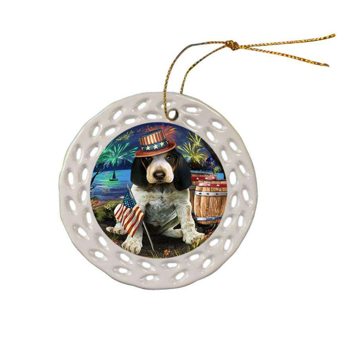 4th of July Independence Day Fireworks Bluetick Coonhound Dog at the Lake Ceramic Doily Ornament DPOR51112