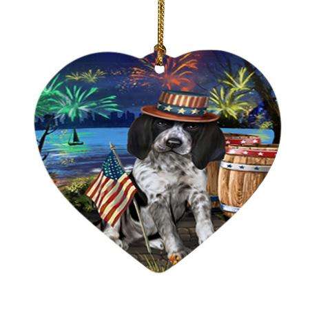4th of July Independence Day Fireworks Bluetick Coonhound Dog at the Lake Heart Christmas Ornament HPOR51109