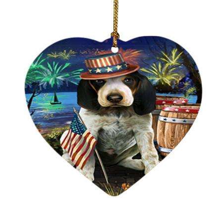4th of July Independence Day Fireworks Bluetick Coonhound Dog at the Lake Heart Christmas Ornament HPOR51112