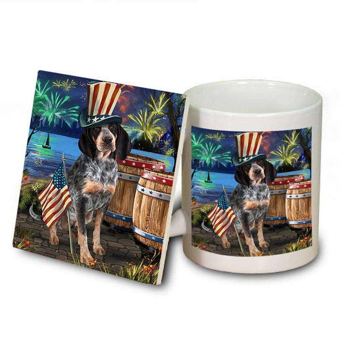 4th of July Independence Day Fireworks Bluetick Coonhound Dog at the Lake Mug and Coaster Set MUC51100