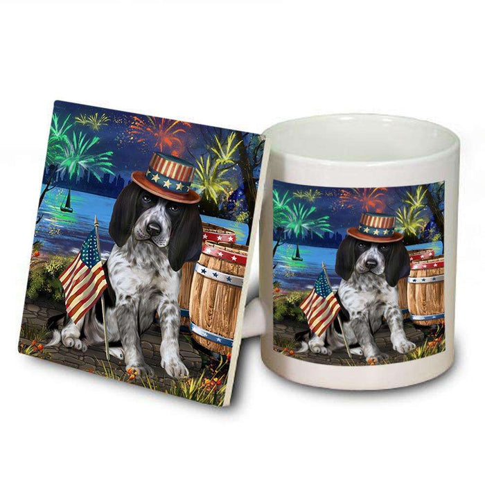 4th of July Independence Day Fireworks Bluetick Coonhound Dog at the Lake Mug and Coaster Set MUC51101