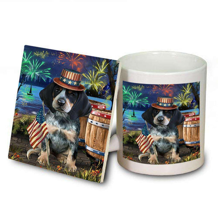 4th of July Independence Day Fireworks Bluetick Coonhound Dog at the Lake Mug and Coaster Set MUC51102