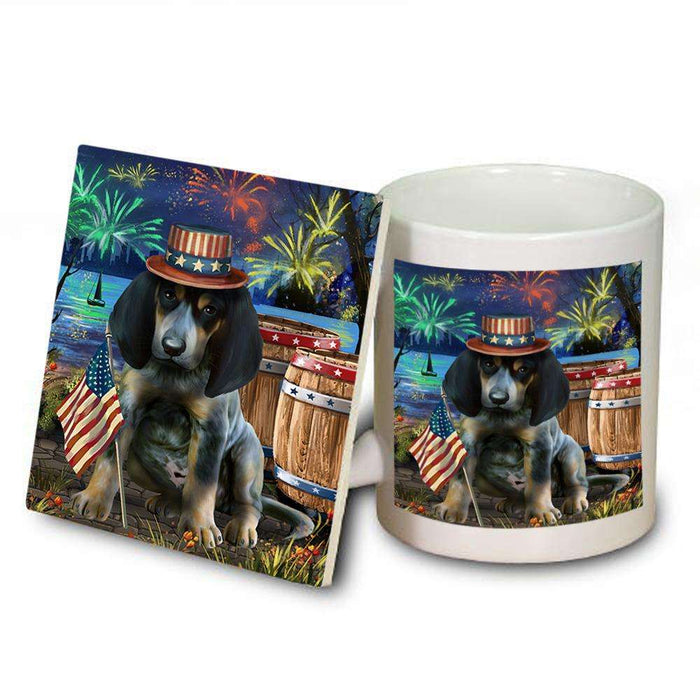 4th of July Independence Day Fireworks Bluetick Coonhound Dog at the Lake Mug and Coaster Set MUC51103