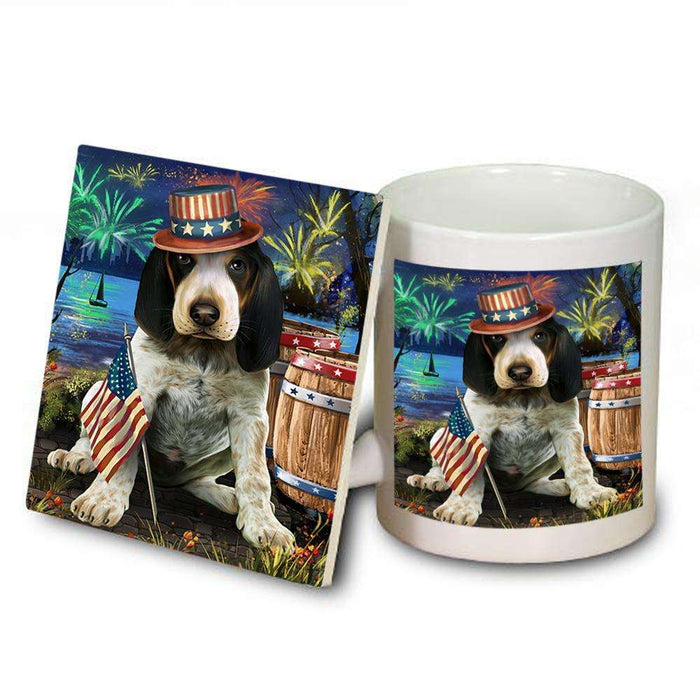 4th of July Independence Day Fireworks Bluetick Coonhound Dog at the Lake Mug and Coaster Set MUC51104