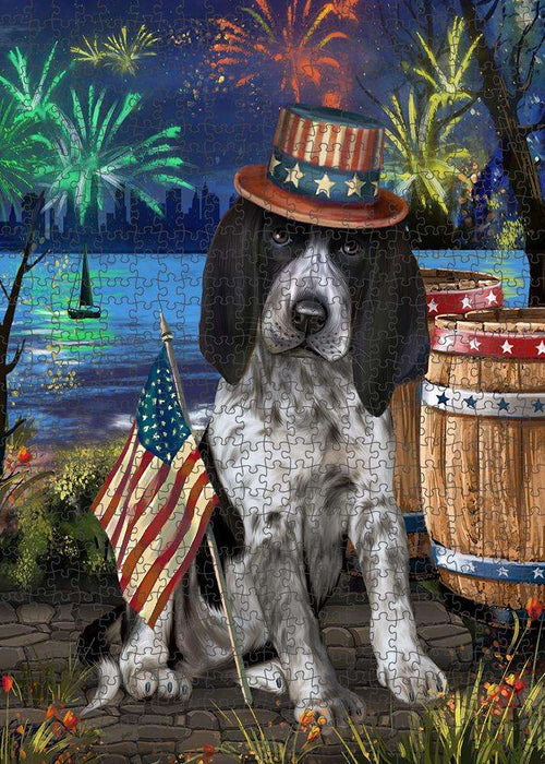 4th of July Independence Day Fireworks Bluetick Coonhound Dog at the Lake Puzzle with Photo Tin PUZL57189
