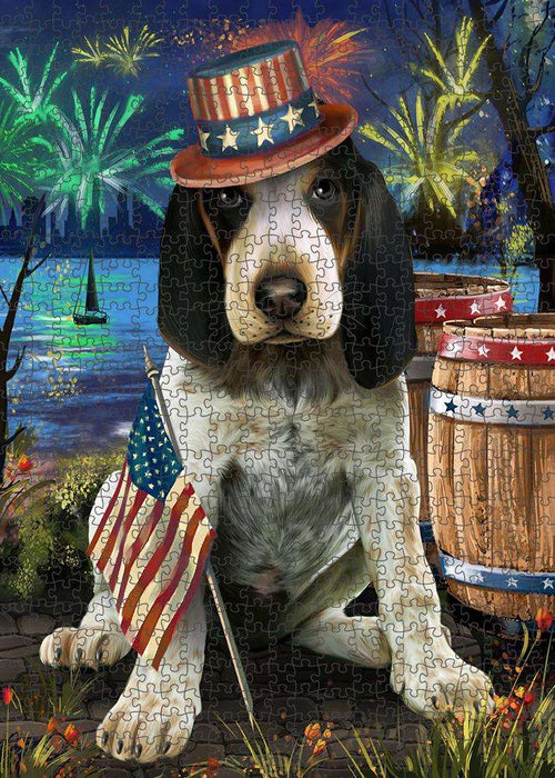 4th of July Independence Day Fireworks Bluetick Coonhound Dog at the Lake Puzzle with Photo Tin PUZL57198