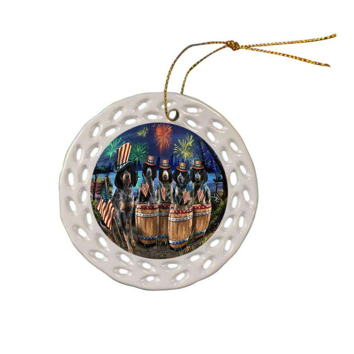 4th of July Independence Day Fireworks Bluetick Coonhounds at the Lake Ceramic Doily Ornament DPOR51018