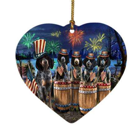4th of July Independence Day Fireworks Bluetick Coonhounds at the Lake Heart Christmas Ornament HPOR51018