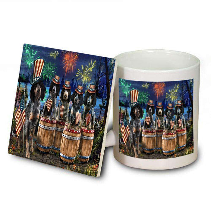 4th of July Independence Day Fireworks Bluetick Coonhounds at the Lake Mug and Coaster Set MUC51010