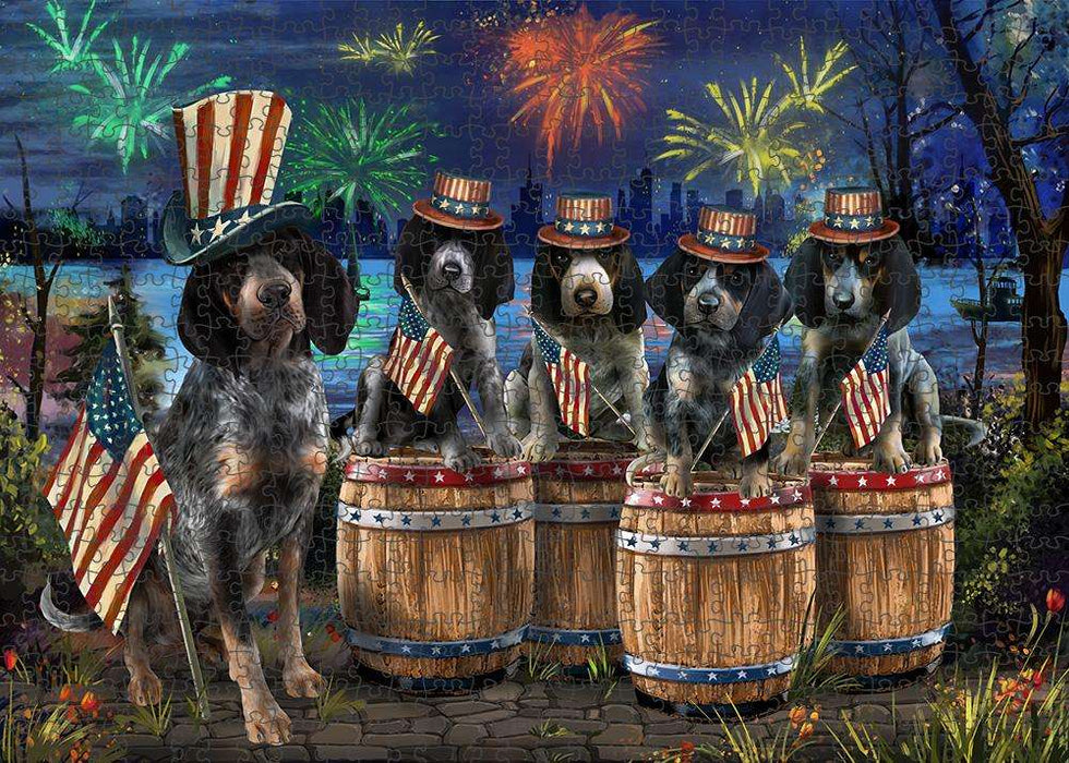 4th of July Independence Day Fireworks Bluetick Coonhounds at the Lake Puzzle with Photo Tin PUZL56916