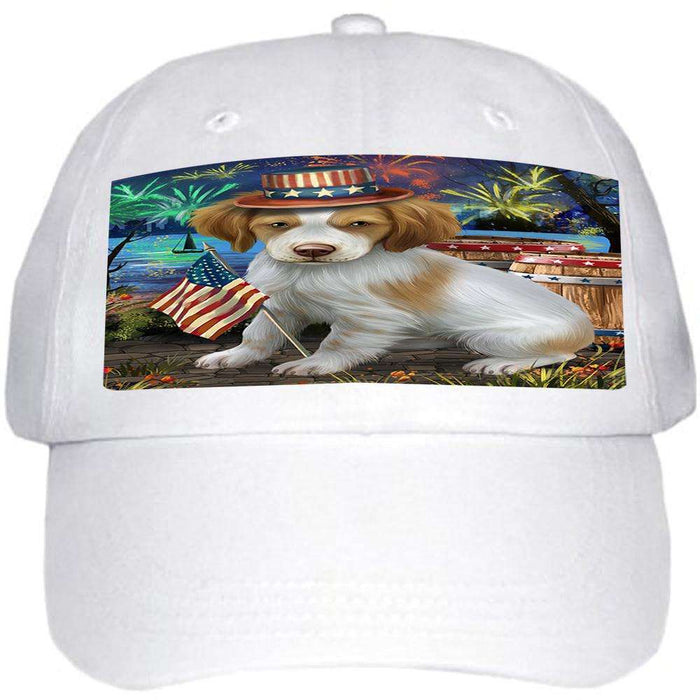 4th of July Independence Day Fireworks Brittany Spaniel Dog at the Lake Ball Hat Cap HAT56529