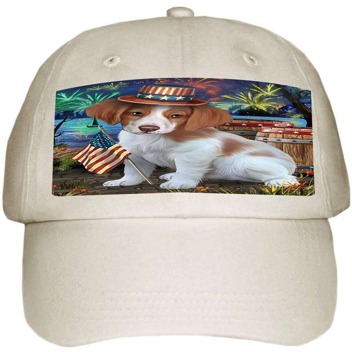 4th of July Independence Day Fireworks Brittany Spaniel Dog at the Lake Ball Hat Cap HAT56532