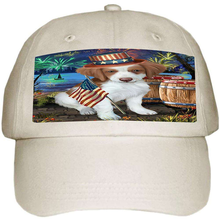 4th of July Independence Day Fireworks Brittany Spaniel Dog at the Lake Ball Hat Cap HAT56535
