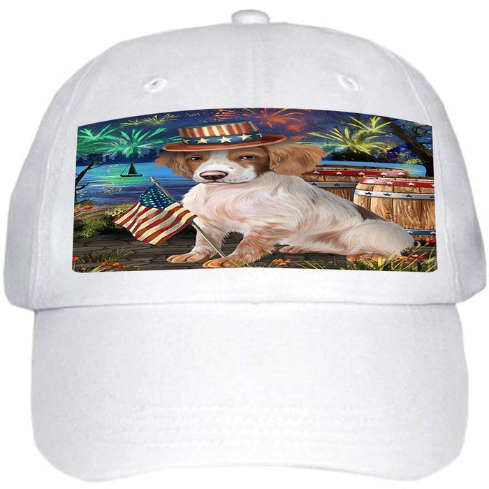 4th of July Independence Day Fireworks Brittany Spaniel Dog at the Lake Ball Hat Cap HAT56538