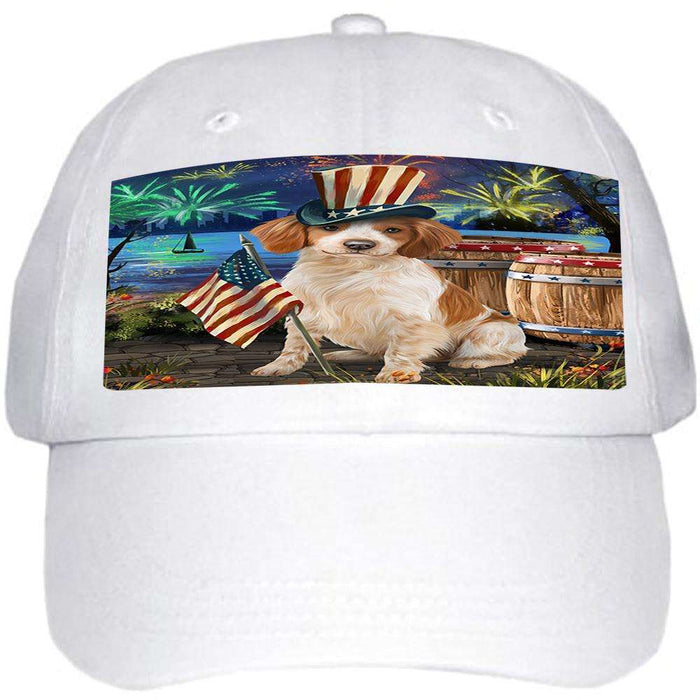 4th of July Independence Day Fireworks Brittany Spaniel Dog at the Lake Ball Hat Cap HAT56541