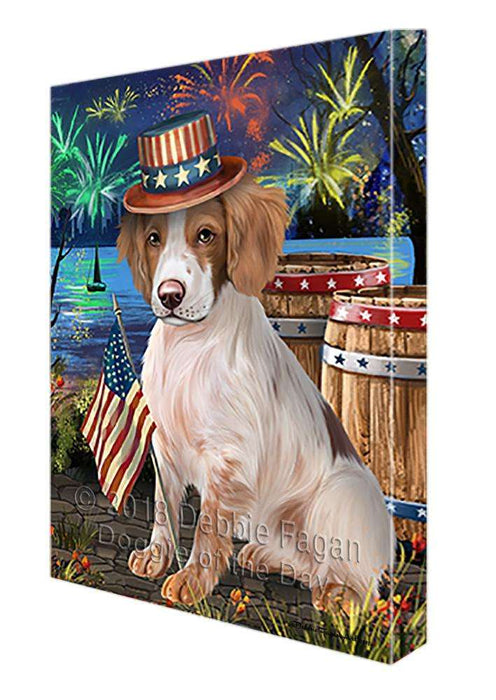 4th of July Independence Day Fireworks Brittany Spaniel Dog at the Lake Canvas Print Wall Art Décor CVS75005