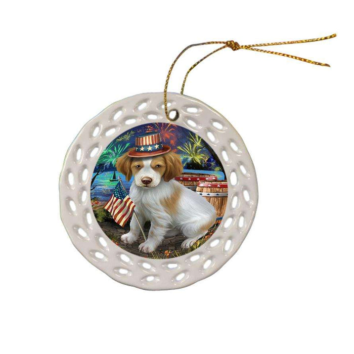 4th of July Independence Day Fireworks Brittany Spaniel Dog at the Lake Ceramic Doily Ornament DPOR50932