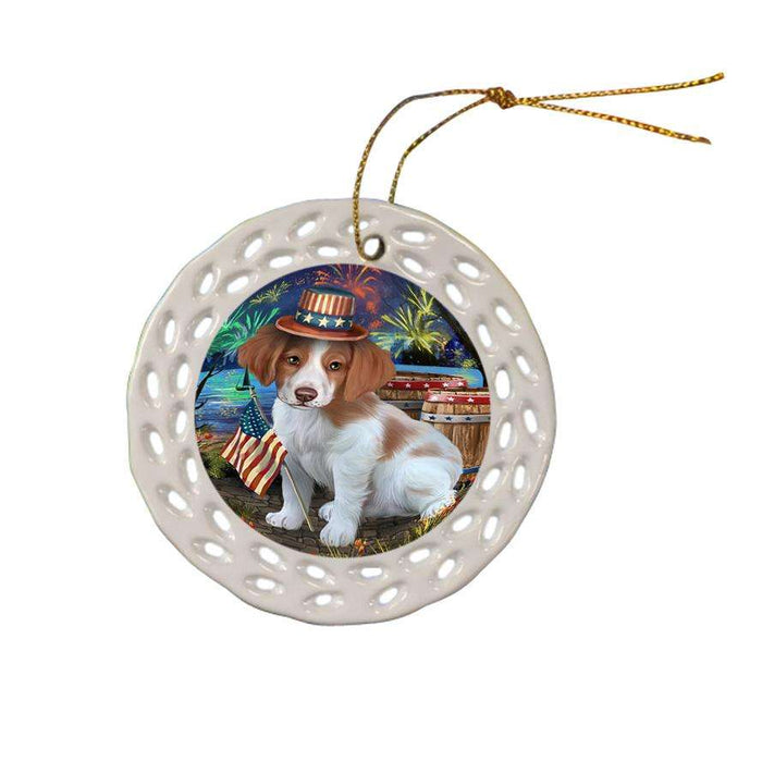 4th of July Independence Day Fireworks Brittany Spaniel Dog at the Lake Ceramic Doily Ornament DPOR50933