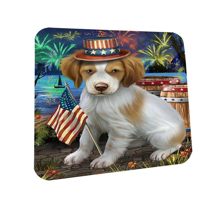 4th of July Independence Day Fireworks Brittany Spaniel Dog at the Lake Coasters Set of 4 CST50891